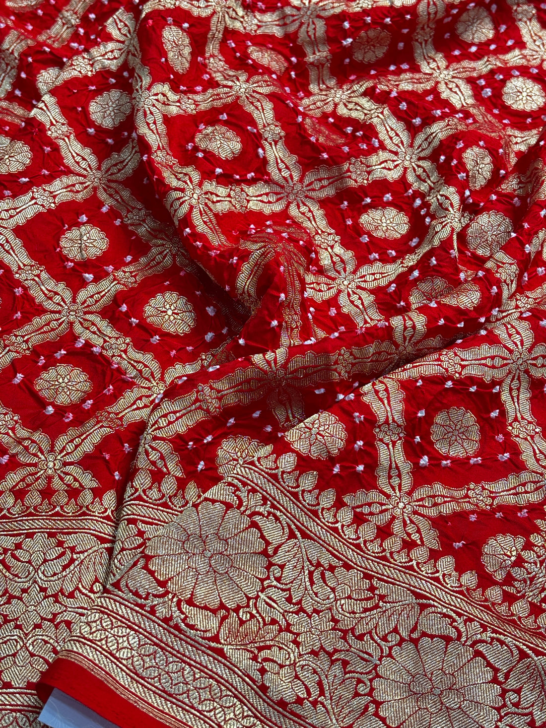 Red Banarasi Mashru Bandhan Silk Saree