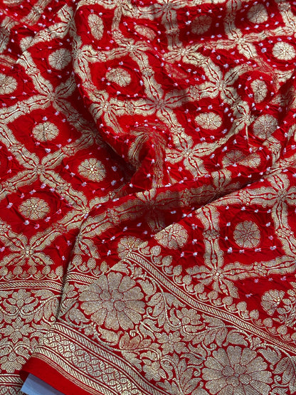 Red Banarasi Mashru Bandhan Silk Saree
