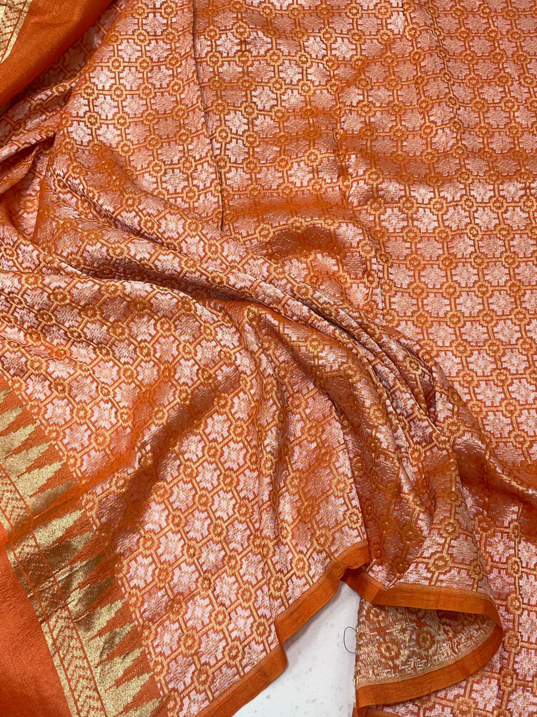 Orange Pure Banarasi Tussar Handwoven Saree