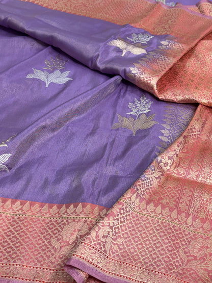 Lavender Handwoven Pure Banarasi Tissue Silk Saree