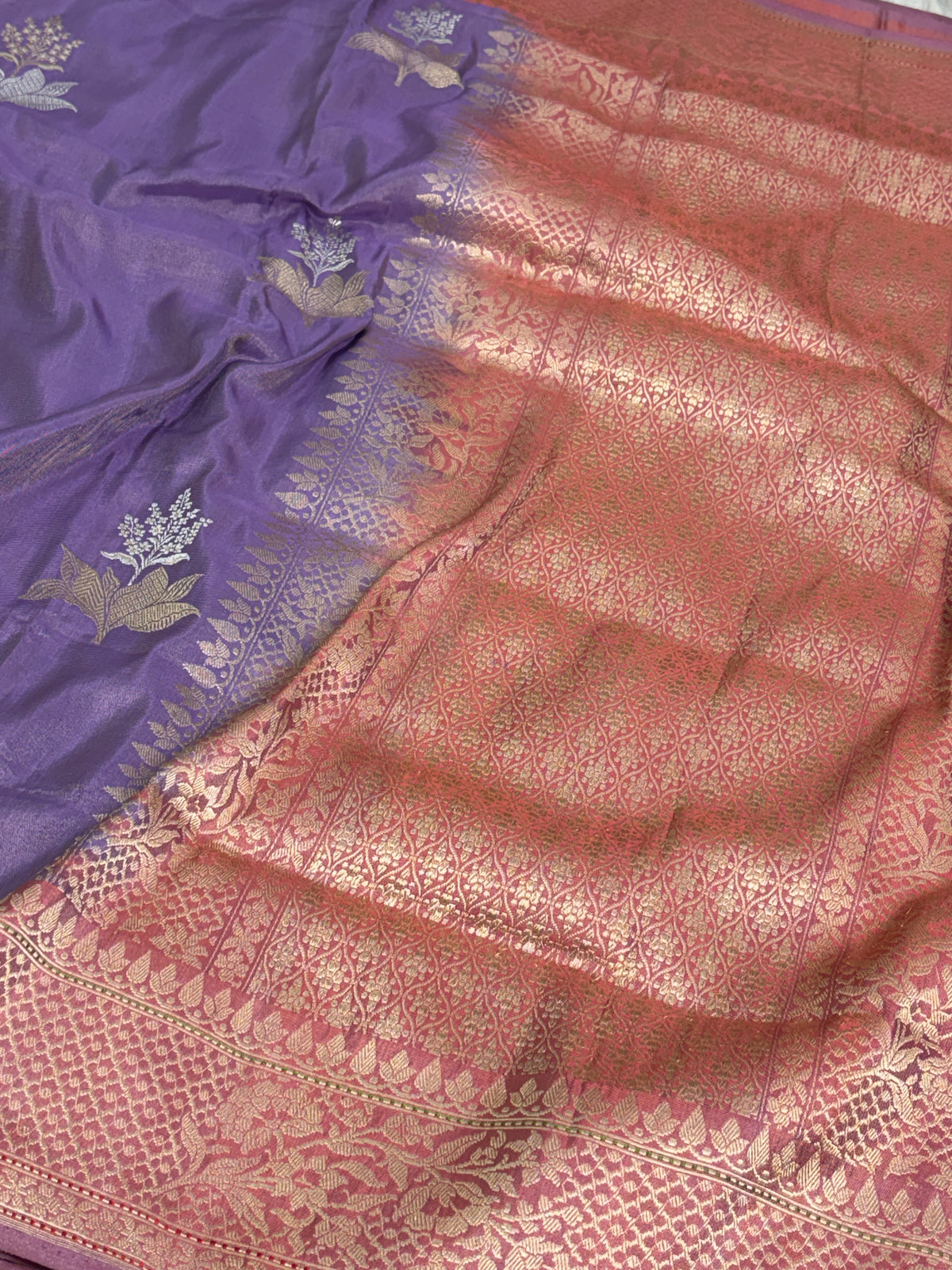 Lavender Handwoven Pure Banarasi Tissue Silk Saree