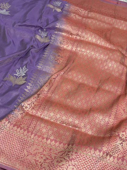 Lavender Handwoven Pure Banarasi Tissue Silk Saree
