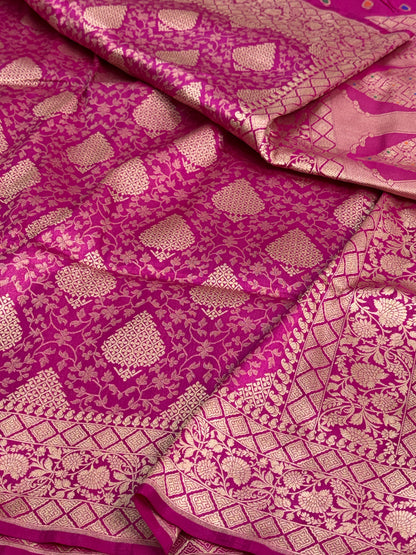 Rani Pink Pure Banarasi Katan Silk Saree