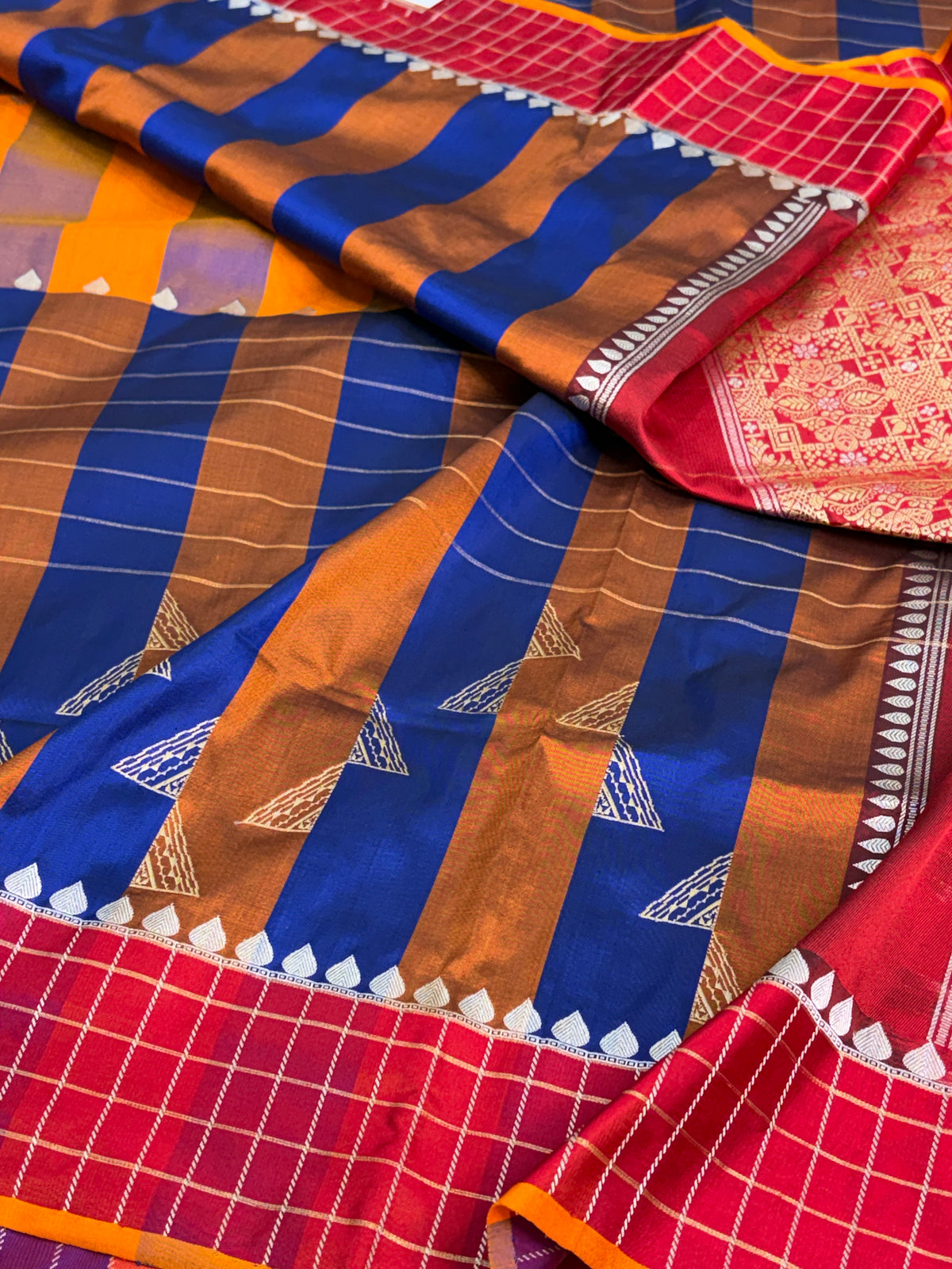 Mustard Blue Handwoven Pure Banarasi Katan Silk Saree