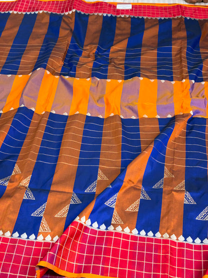 Mustard Blue Handwoven Pure Banarasi Katan Silk Saree