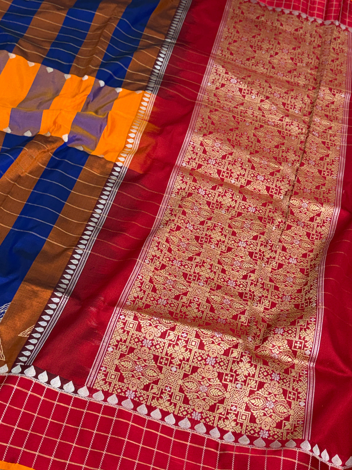 Mustard Blue Handwoven Pure Banarasi Katan Silk Saree