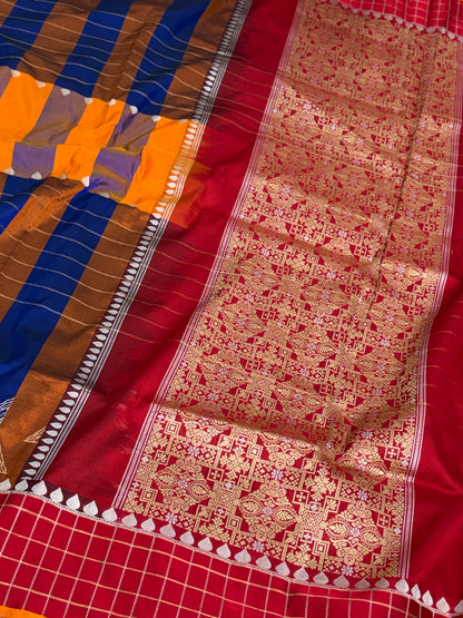 Mustard Blue Handwoven Pure Banarasi Katan Silk Saree