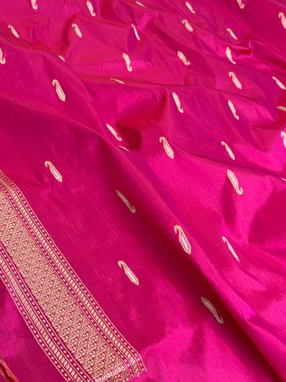 Rani Pink Handwoven Pure Banarasi Katan Silk Saree