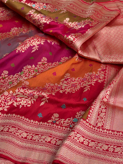 Red Handwoven Pure Banarasi Rangkat Saree