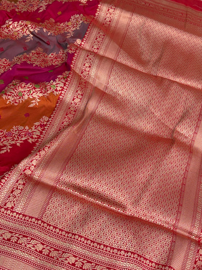 Red Handwoven Pure Banarasi Rangkat Saree
