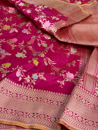 Rani Pink Handwoven Pure Banarasi Katan Silk Saree