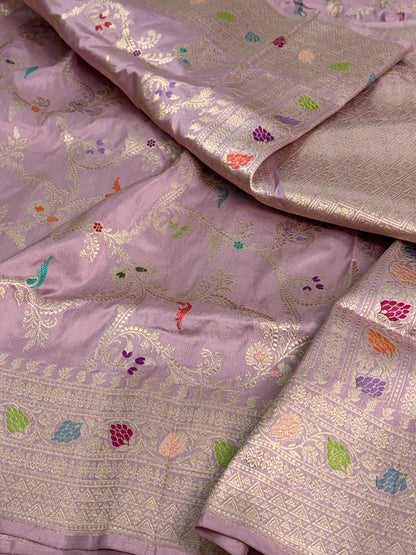 Light Lavender Handwoven Pure Banarasi Katan Silk Saree