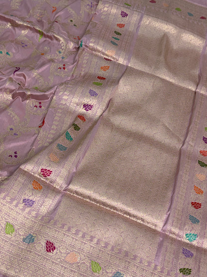 Light Lavender Handwoven Pure Banarasi Katan Silk Saree