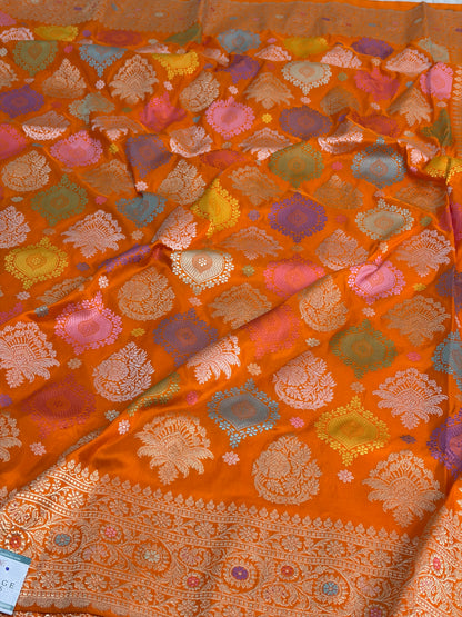 Orange Handwoven Pure Banarasi Katan Silk Saree