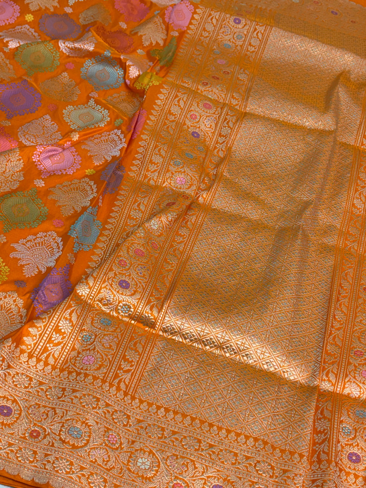 Orange Handwoven Pure Banarasi Katan Silk Saree