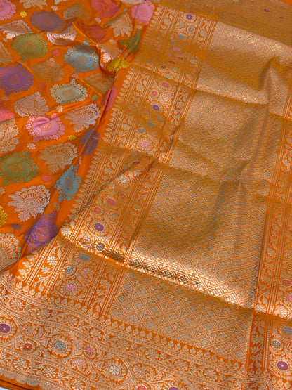 Orange Handwoven Pure Banarasi Katan Silk Saree