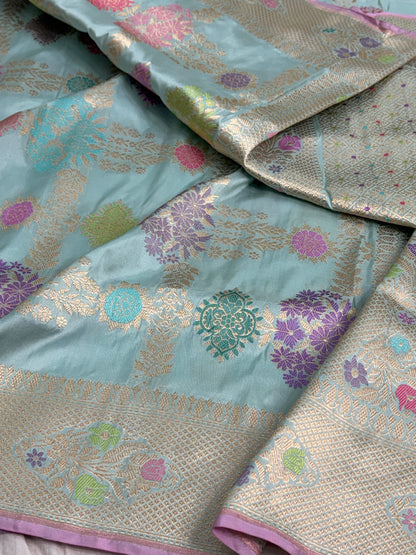 Sky Blue Handwoven Pure Banarasi Katan Silk Saree