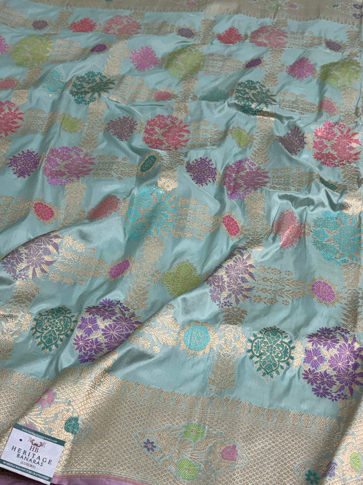 Sky Blue Handwoven Pure Banarasi Katan Silk Saree