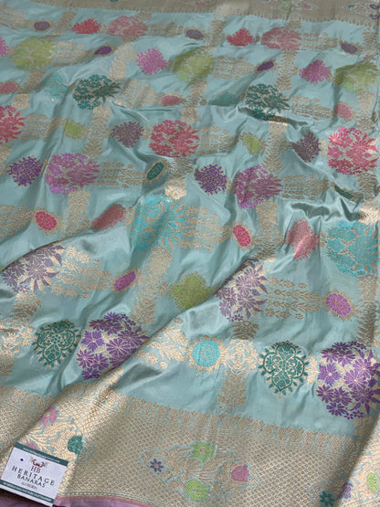 Sky Blue Handwoven Pure Banarasi Katan Silk Saree