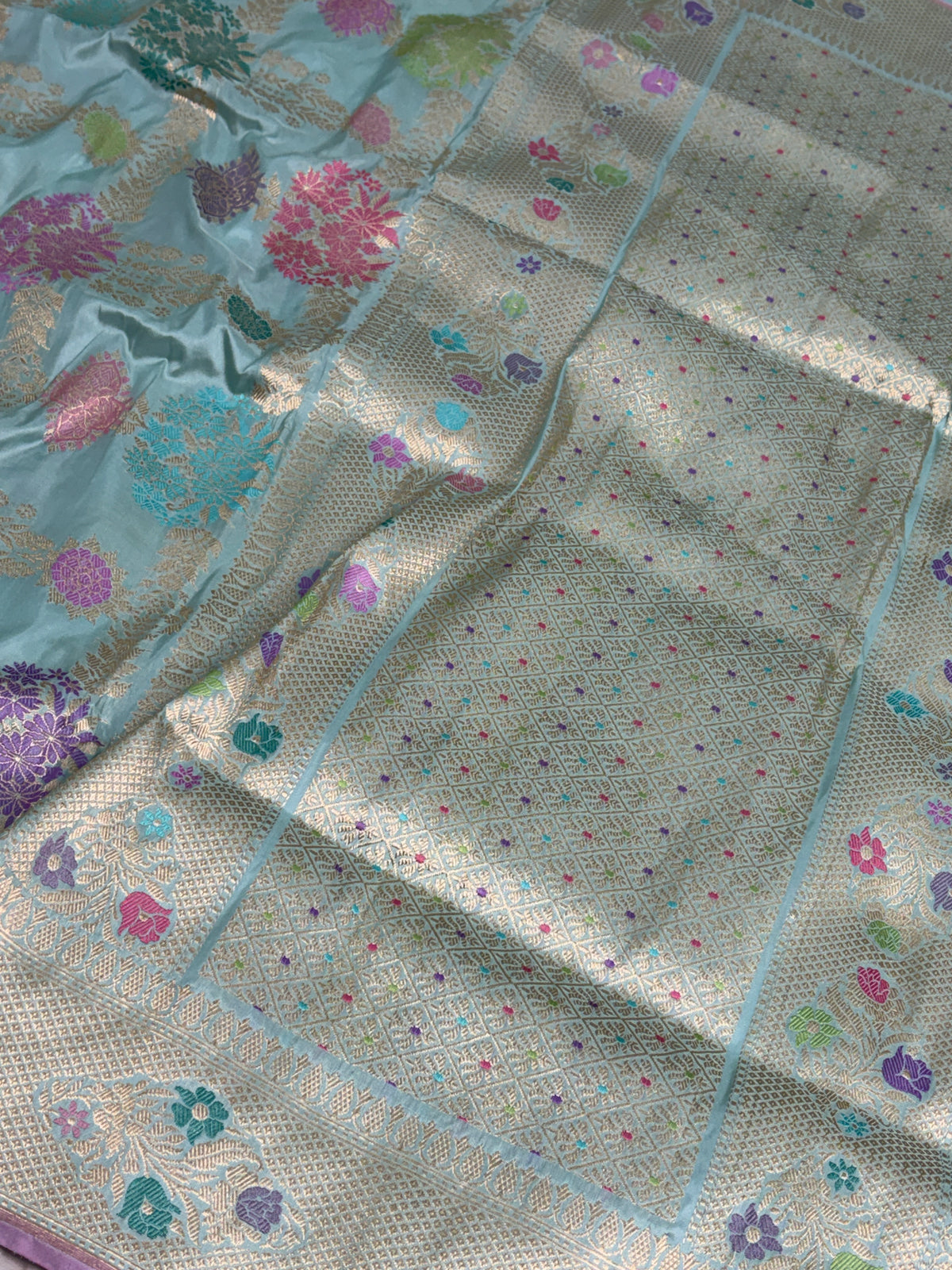 Sky Blue Handwoven Pure Banarasi Katan Silk Saree