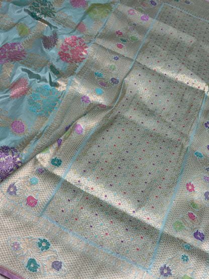 Sky Blue Handwoven Pure Banarasi Katan Silk Saree