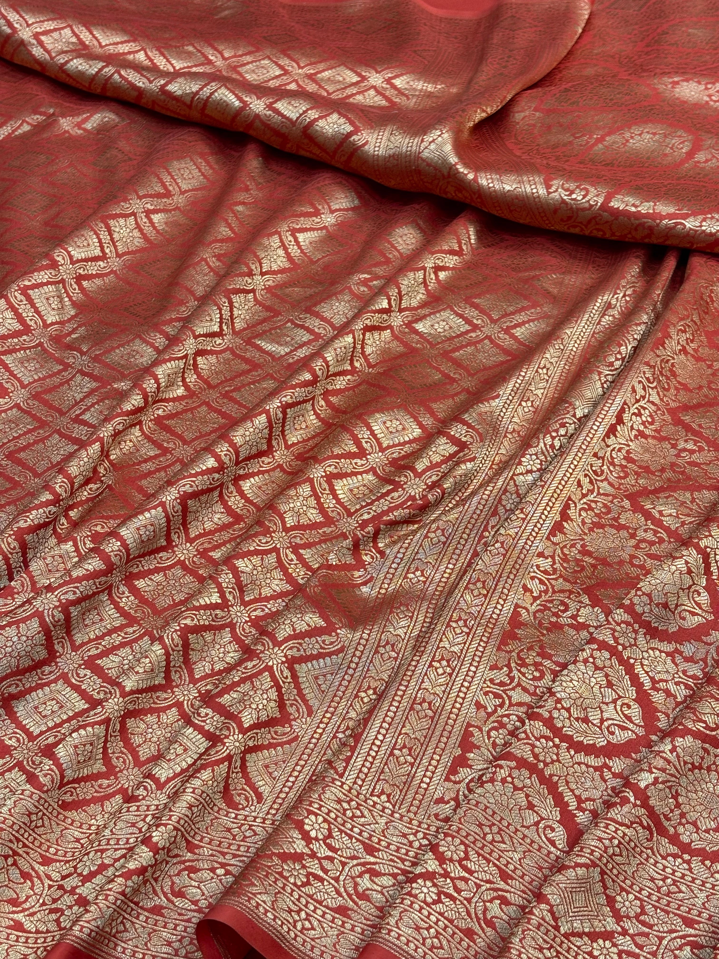 Orange Banarasi Katan Brocade Silk Saree
