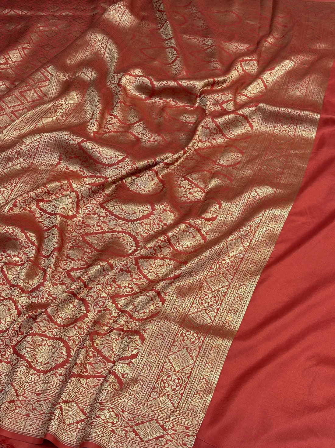 Orange Banarasi Katan Brocade Silk Saree