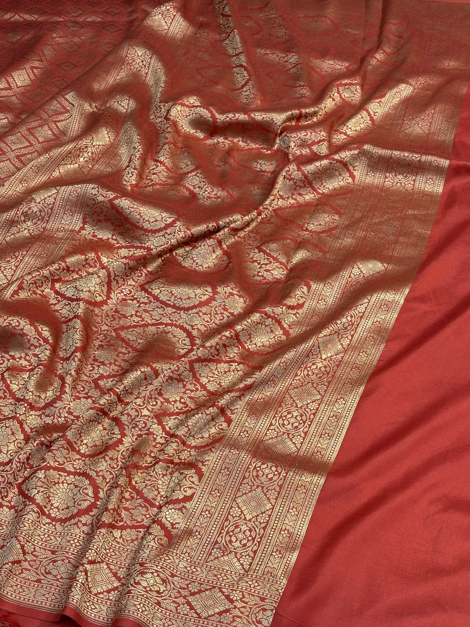 Orange Banarasi Katan Brocade Silk Saree