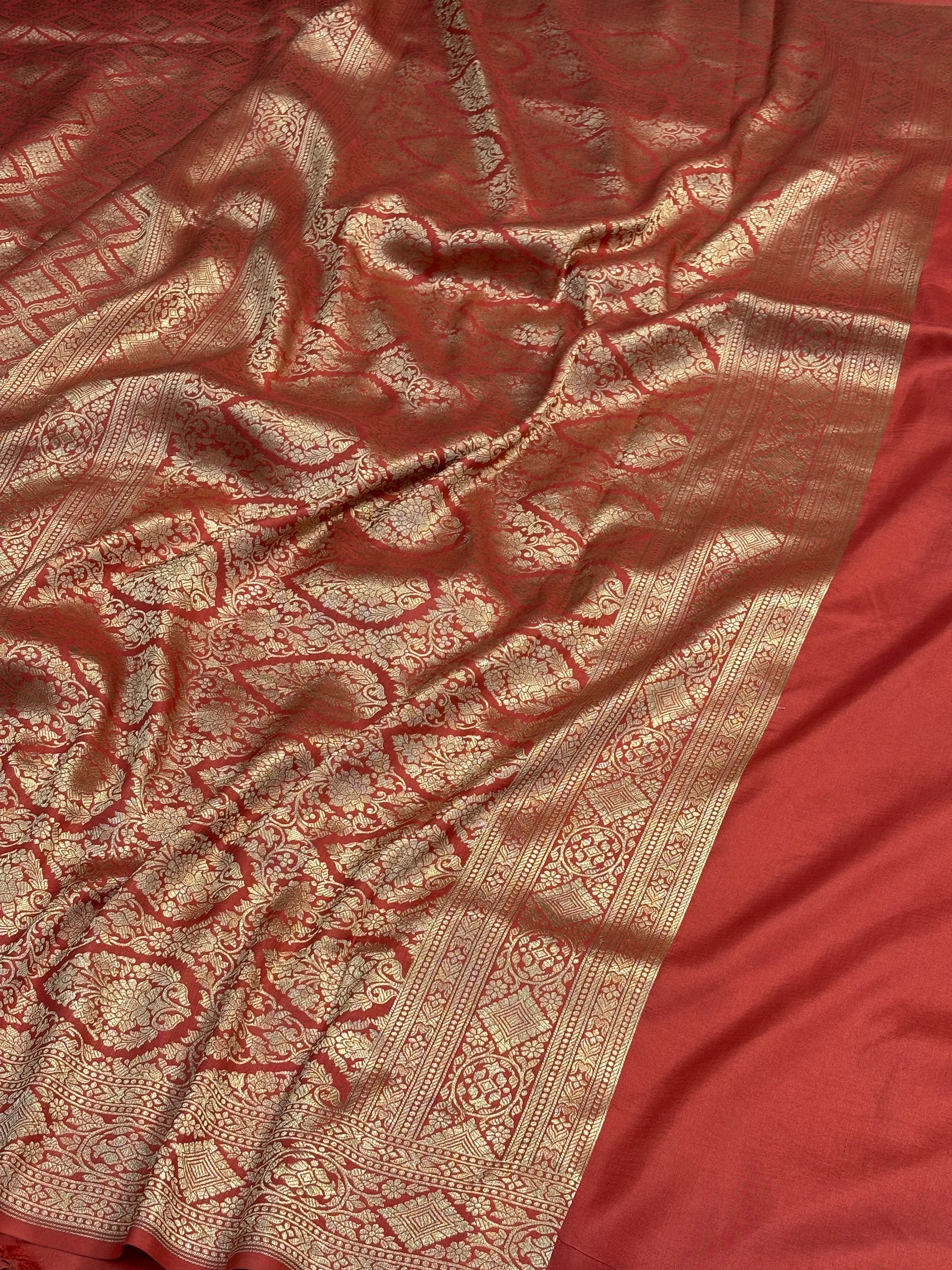 Orange Banarasi Katan Brocade Silk Saree