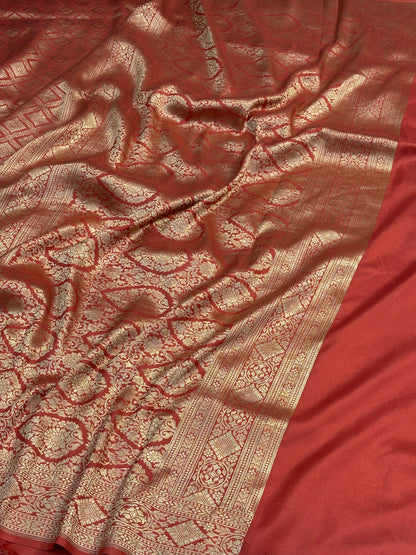 Orange Banarasi Katan Brocade Silk Saree
