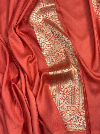 Orange Banarasi Katan Brocade Silk Saree