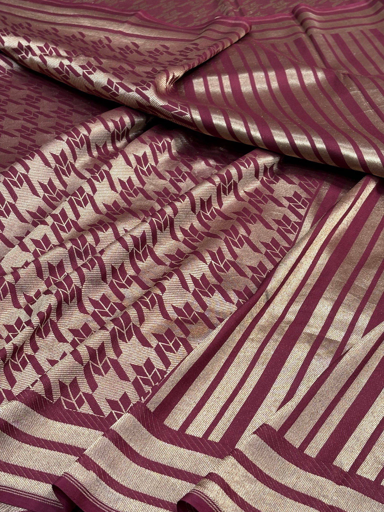 Golden Wine Banarasi Katan Brocade Silk Saree