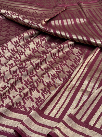 Golden Wine Banarasi Katan Brocade Silk Saree