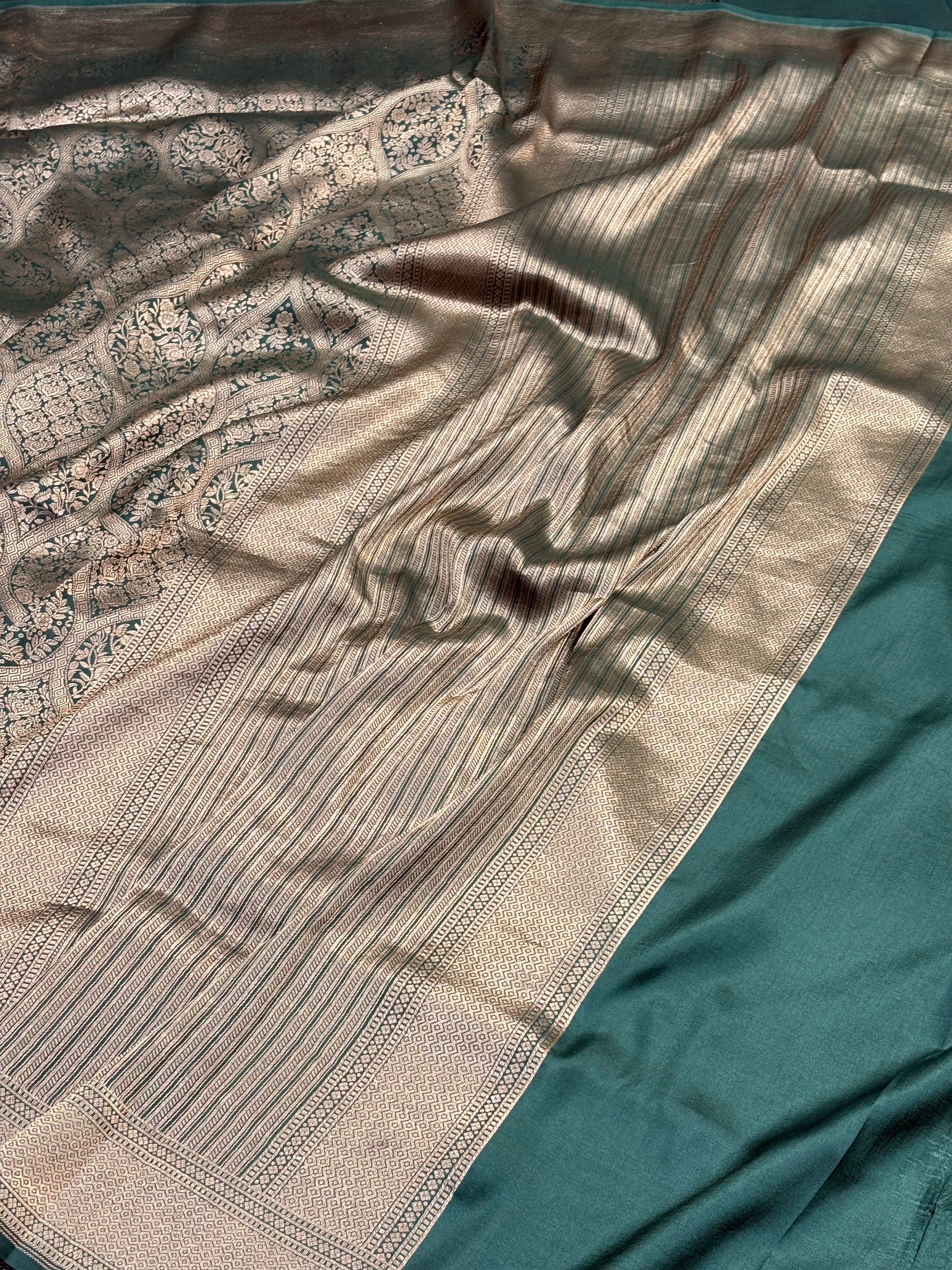 Bottle Green Banarasi Katan Brocade Silk Saree