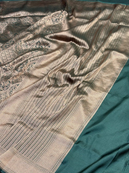 Bottle Green Banarasi Katan Brocade Silk Saree