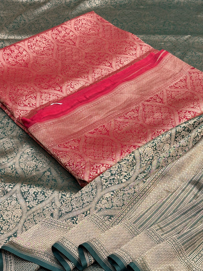 Bottle Green Banarasi Katan Brocade Silk Saree