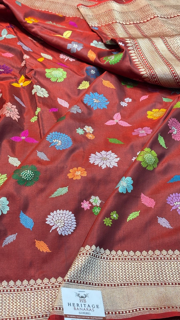 Maroon Banarasi Katan Silk Handwoven Saree