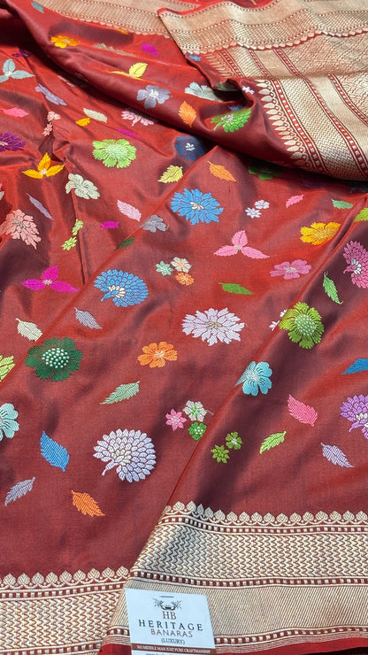 Maroon Banarasi Katan Silk Handwoven Saree