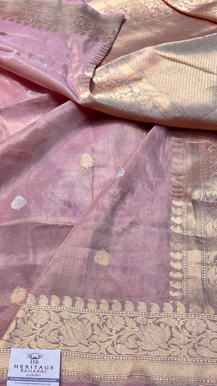 Dusty Rose PinkTissue Banarasi Silk Handwoven Saree