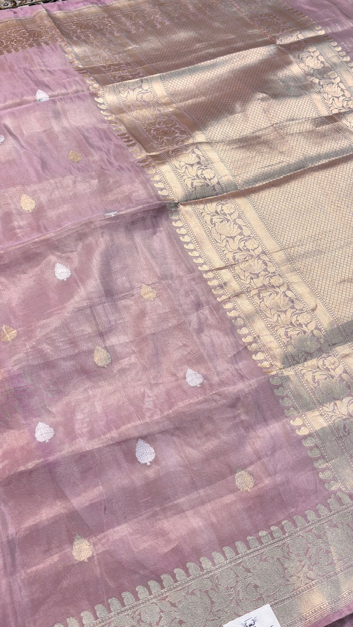 Dusty Rose PinkTissue Banarasi Silk Handwoven Saree