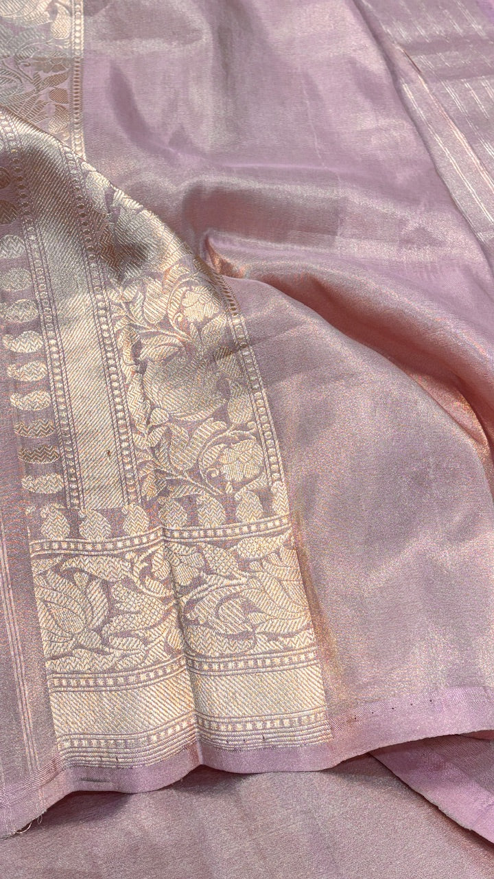 Dusty Rose PinkTissue Banarasi Silk Handwoven Saree