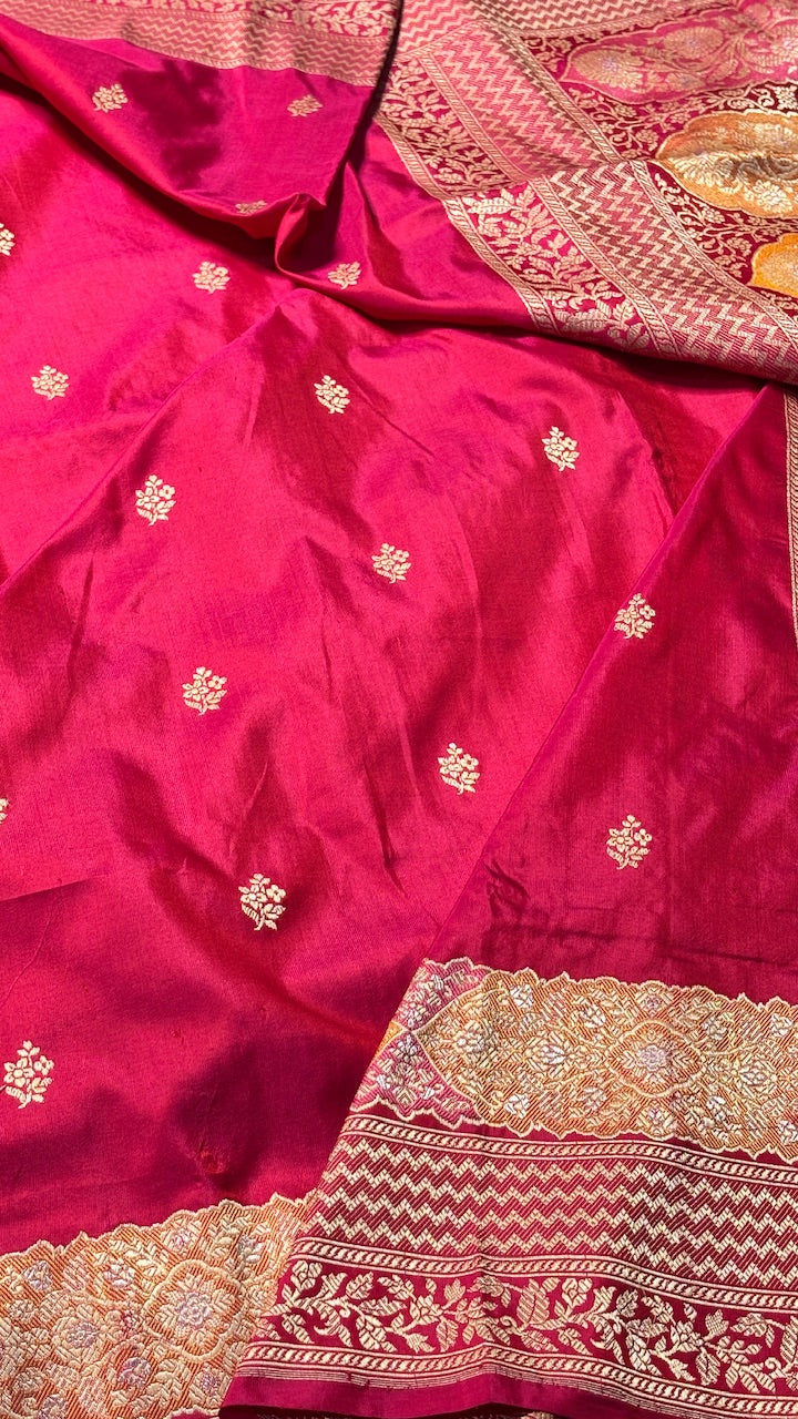 Apple Red Banarasi Katan Silk Handwoven Saree