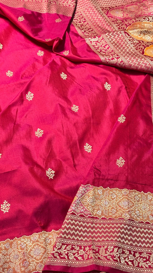 Apple Red Banarasi Katan Silk Handwoven Saree