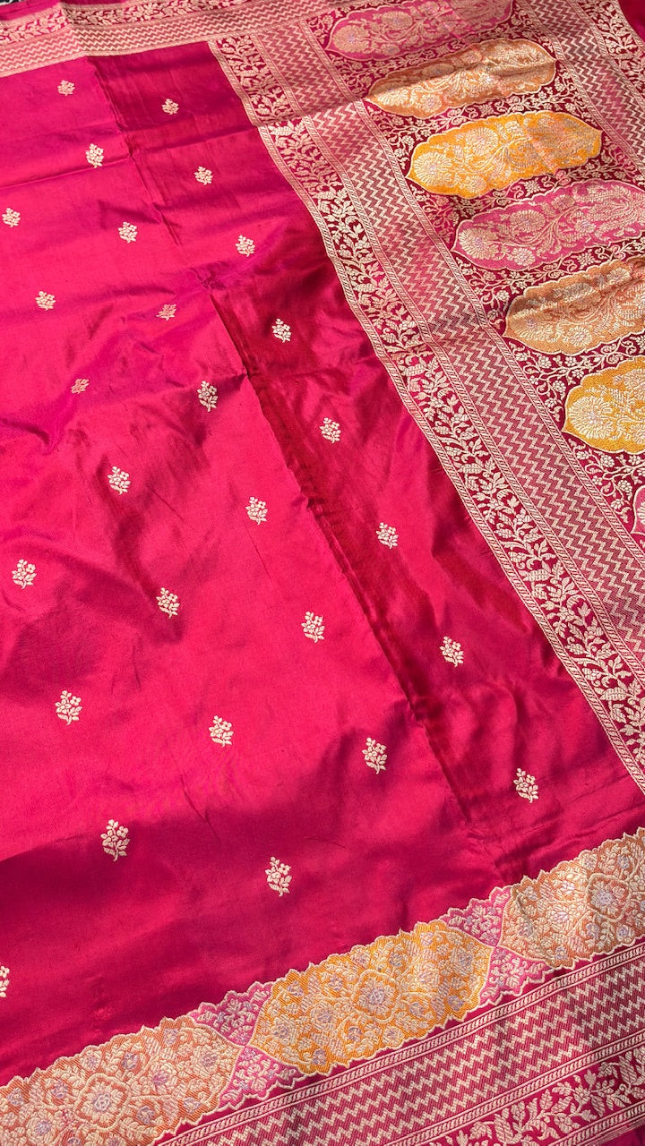 Apple Red Banarasi Katan Silk Handwoven Saree