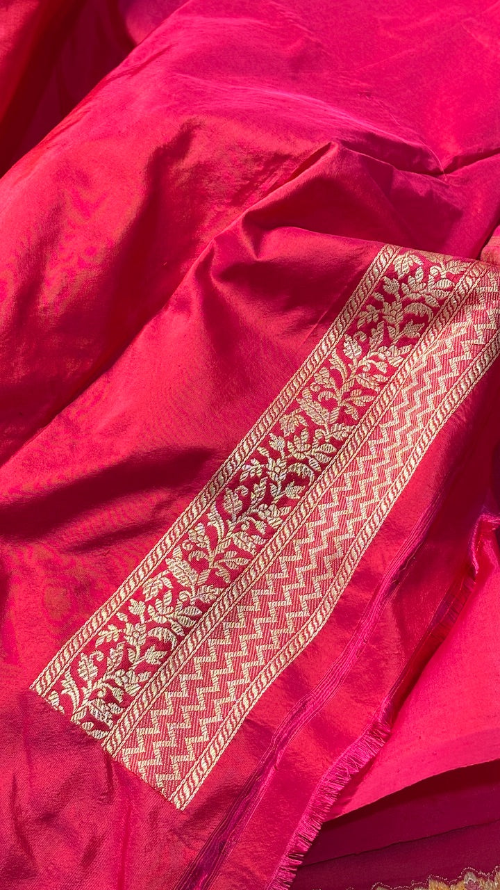 Apple Red Banarasi Katan Silk Handwoven Saree