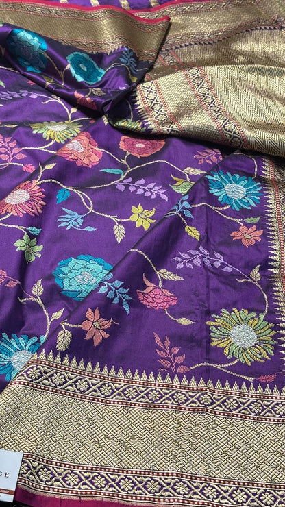 Purple Banarasi Katan Silk Handwoven Saree