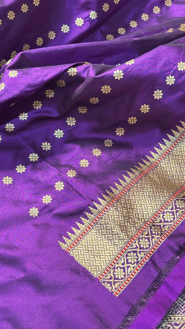 Purple Banarasi Katan Silk Handwoven Saree