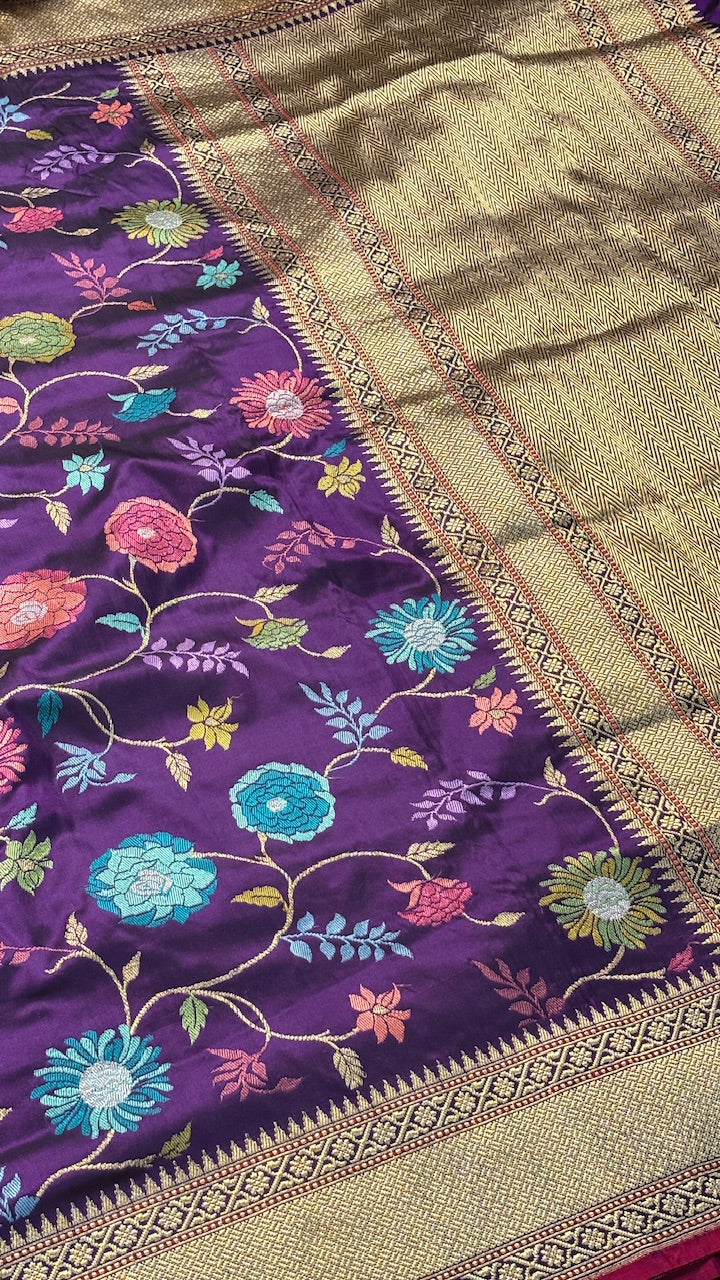 Purple Banarasi Katan Silk Handwoven Saree