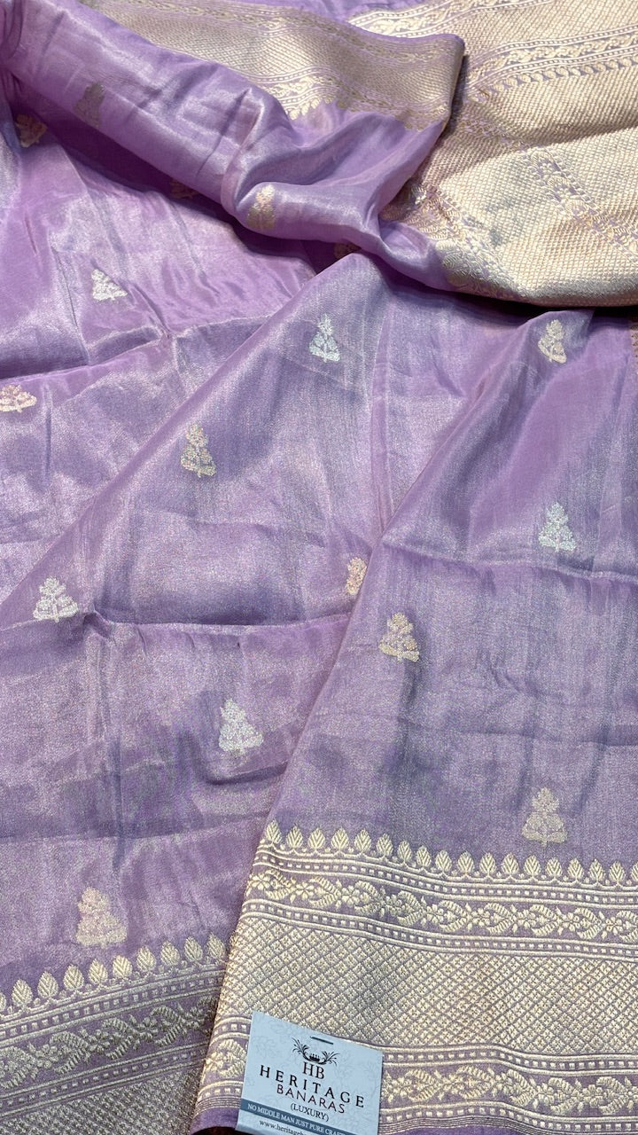 Lavender Purple Tissue Banarasi Silk Handwoven Saree