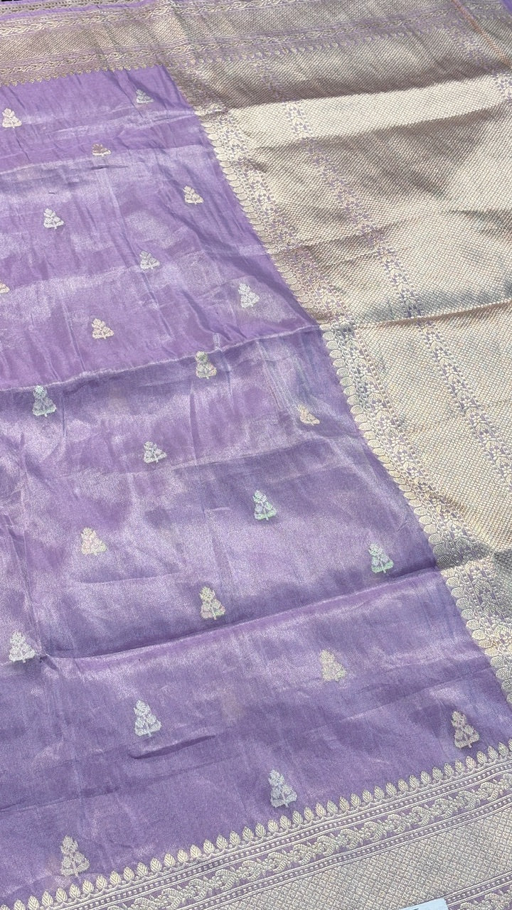 Lavender Purple Tissue Banarasi Silk Handwoven Saree